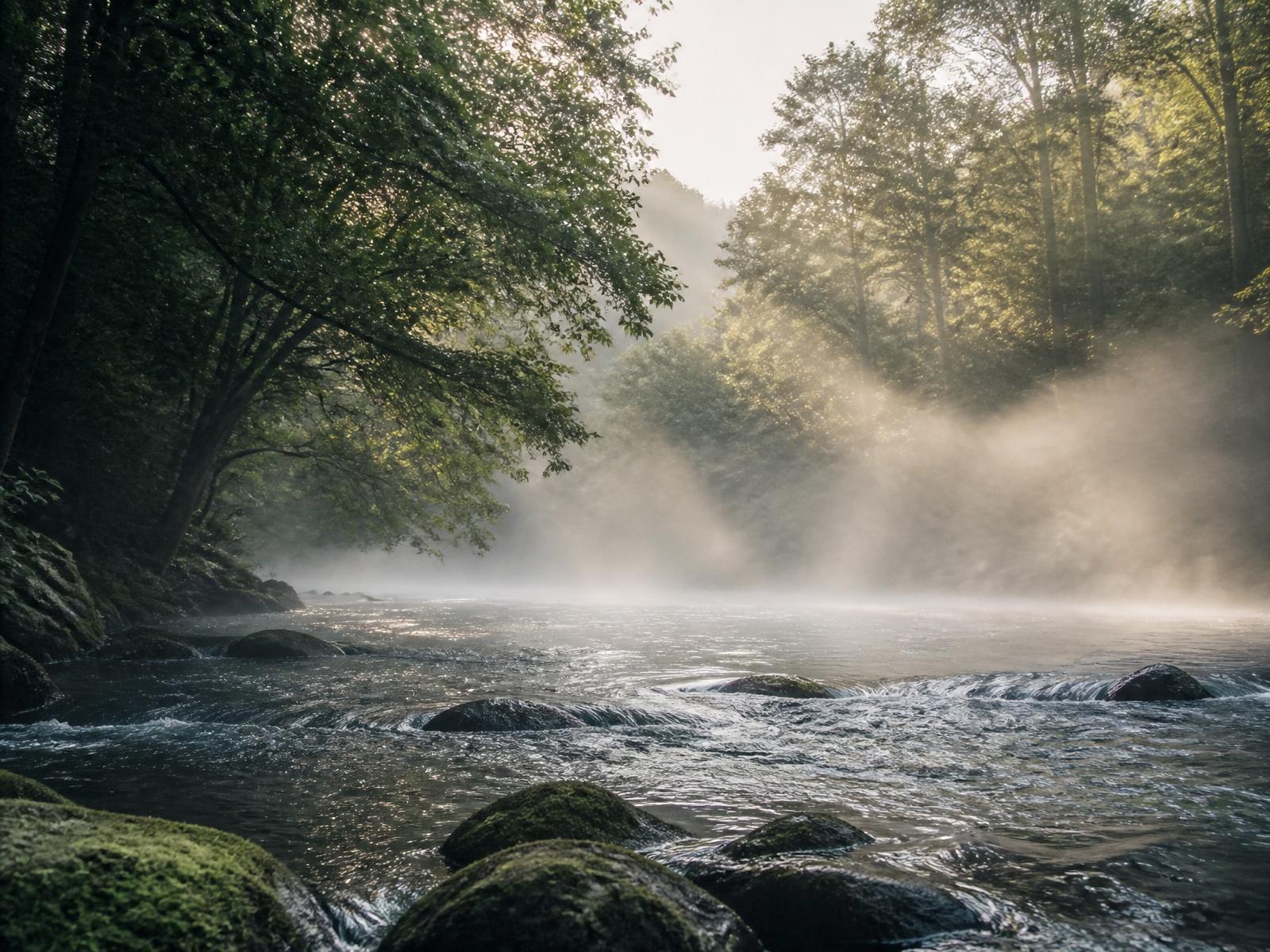 Morning mist rising off the Soque River in North Georgia